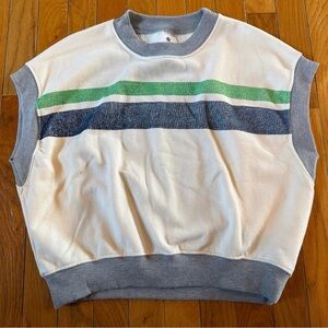 Sundry Cropped Boxy Striped Cap Sleeve Shirt Top Off-White Gray Green Size Small